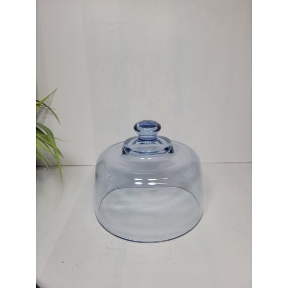 Vintage Ice Blue Glass Cheese and Cracker Tray, Dome Cover, Serving Platter - Picture 3 of 4